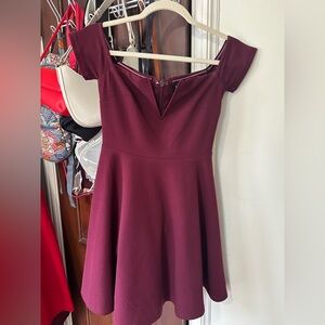 Lulu's Chic Burgundy Off-Shoulder Midi Dress